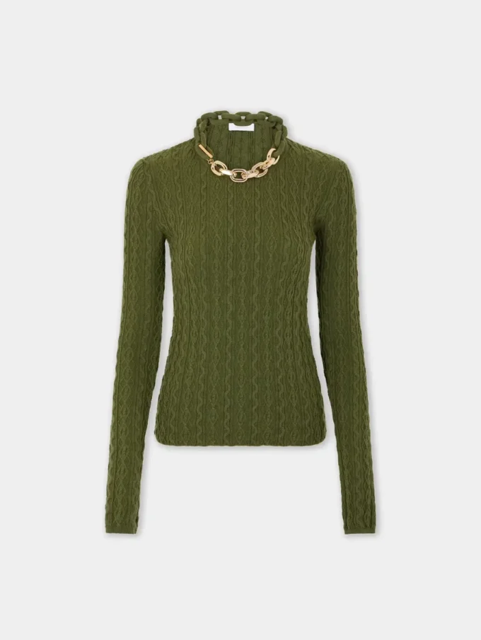 Khaki-Pullover aus Wolle