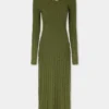 Khakifarbenes langes Kleid aus Wolle