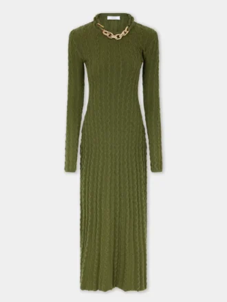 Khakifarbenes langes Kleid aus Wolle