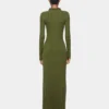 Khakifarbenes langes Kleid aus Wolle