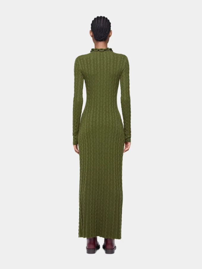 Khakifarbenes langes Kleid aus Wolle