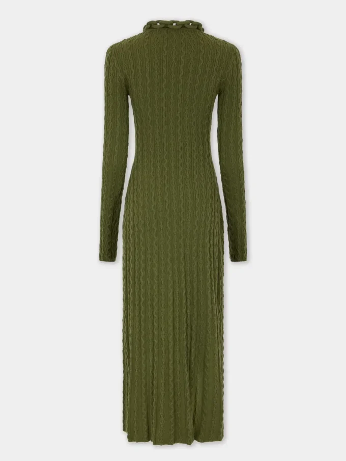 Khakifarbenes langes Kleid aus Wolle