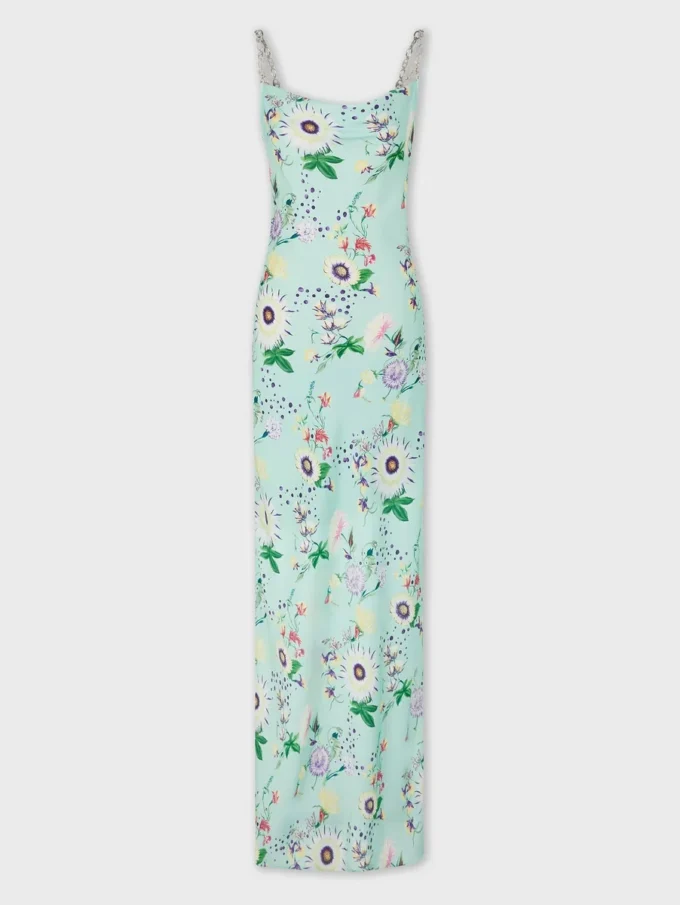 Kleid mit Blumenmuster und Kettenverzierungen