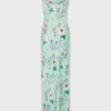 Kleid mit Blumenmuster und Kettenverzierungen