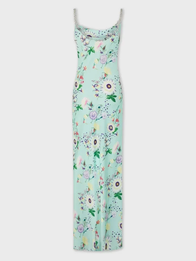Kleid mit Blumenmuster und Kettenverzierungen