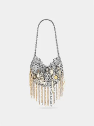 Kultige silberne Moon Bag von 1969, zusammengesetzt aus metallischen Pampilles