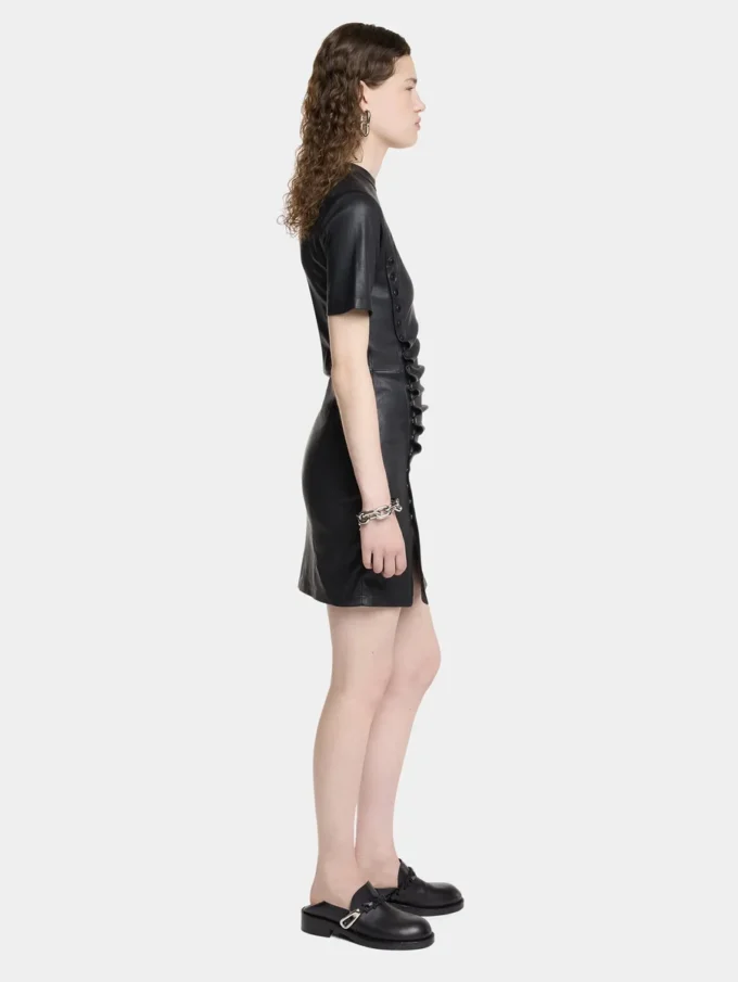 Kurzes gerafftes Kleid aus Lammleder
