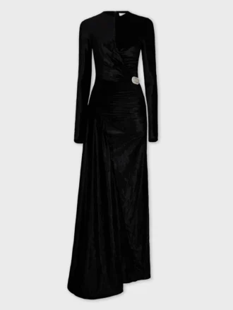 Langes, drapiertes Samtkleid