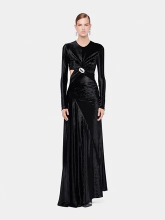 Langes, drapiertes Samtkleid