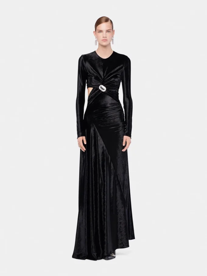 Langes, drapiertes Samtkleid