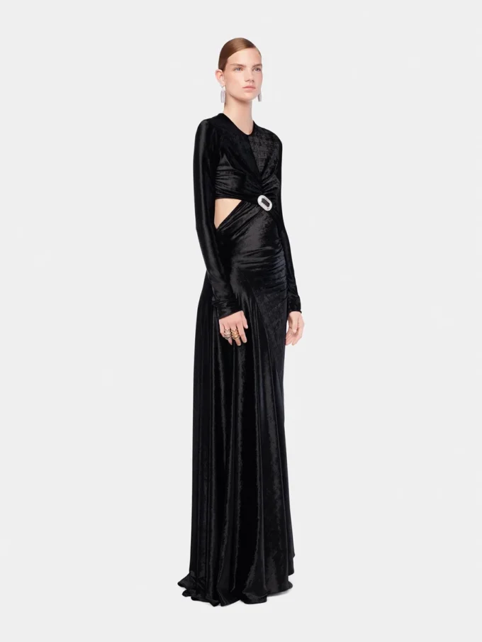 Langes, drapiertes Samtkleid