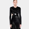 Langes, drapiertes Samtkleid