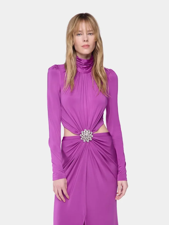 Langes Kleid aus Jersey in Fuchsia