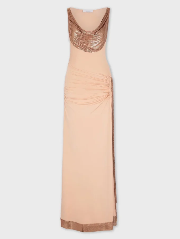 Langes Kleid aus Mesh und Jersey