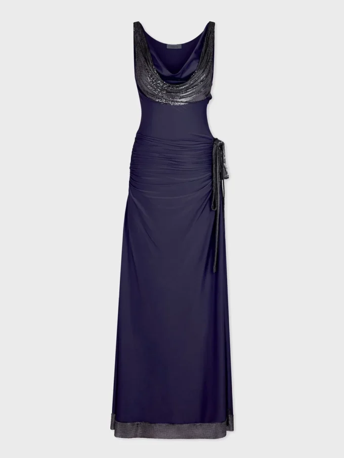 Langes Kleid aus Mesh und Jersey