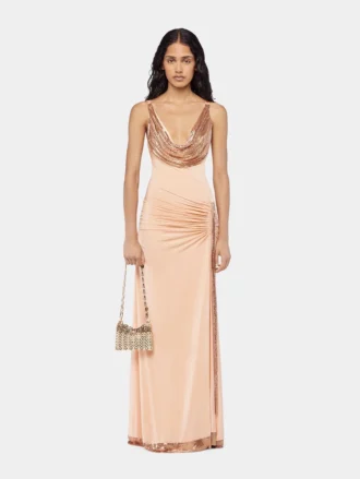 Langes Kleid aus Mesh und Jersey
