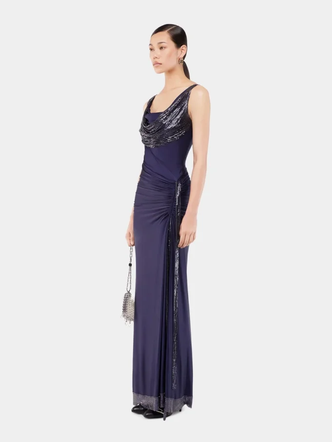 Langes Kleid aus Mesh und Jersey