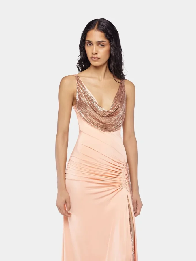 Langes Kleid aus Mesh und Jersey