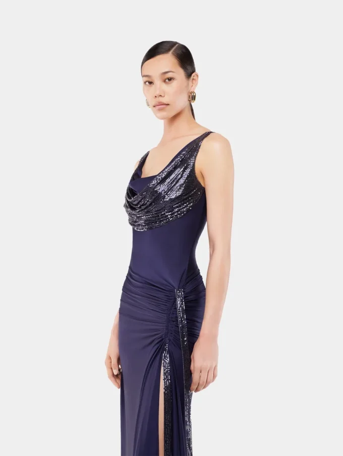 Langes Kleid aus Mesh und Jersey
