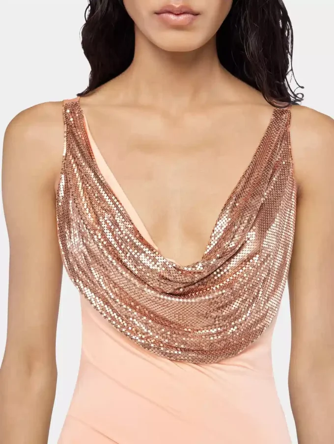 Langes Kleid aus Mesh und Jersey