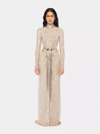 Langes Kleid aus Mesh und Pailletten