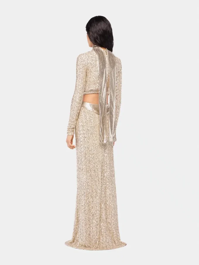 Langes Kleid aus Mesh und Pailletten
