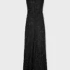 Langes Kreppkleid mit Perlenstickerei