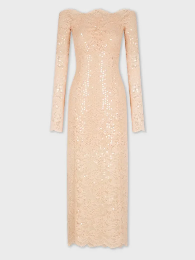Midi-Kleid aus Spitze mit Paillettenstickereien