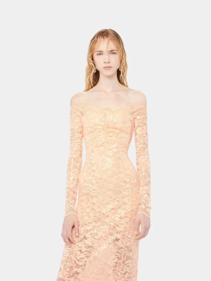 Midi-Kleid aus Spitze mit Paillettenstickereien