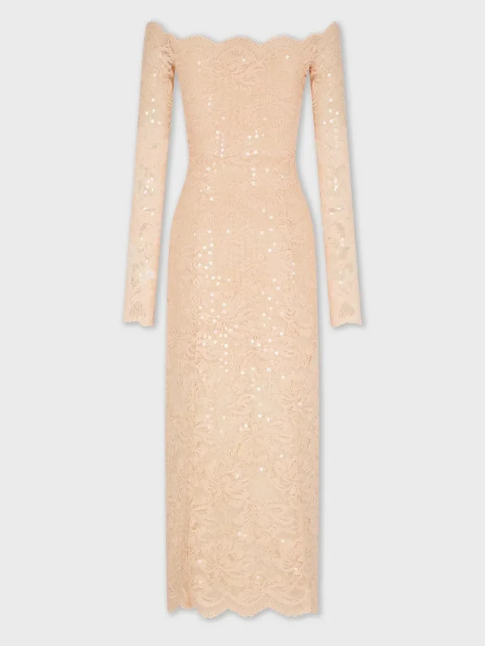Midi-Kleid aus Spitze mit Paillettenstickereien