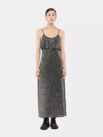 Midikleid aus Krepp mit Paillettenstickerei