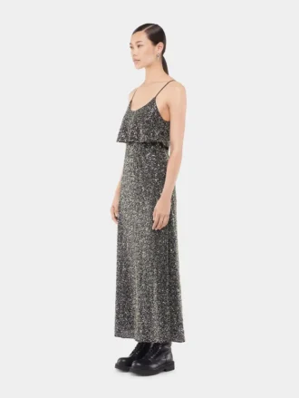 Midikleid aus Krepp mit Paillettenstickerei