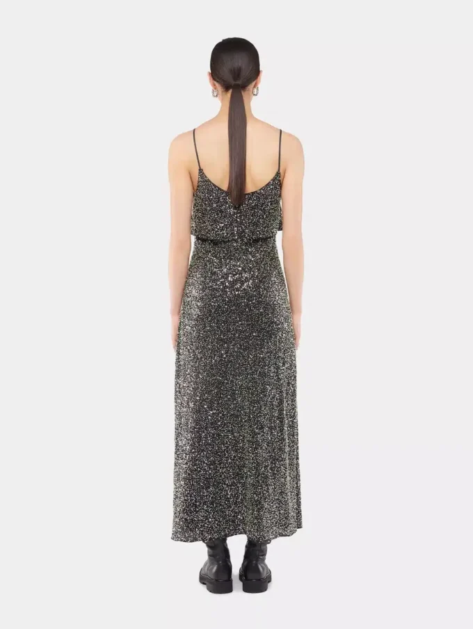 Midikleid aus Krepp mit Paillettenstickerei
