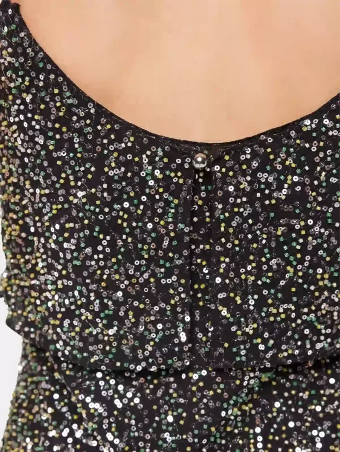 Midikleid aus Krepp mit Paillettenstickerei
