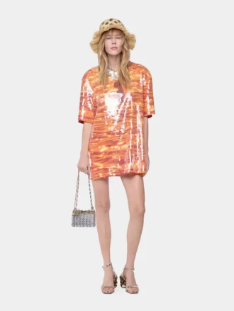 Mini-T-Shirt-Kleid aus Baumwolle und Pailletten