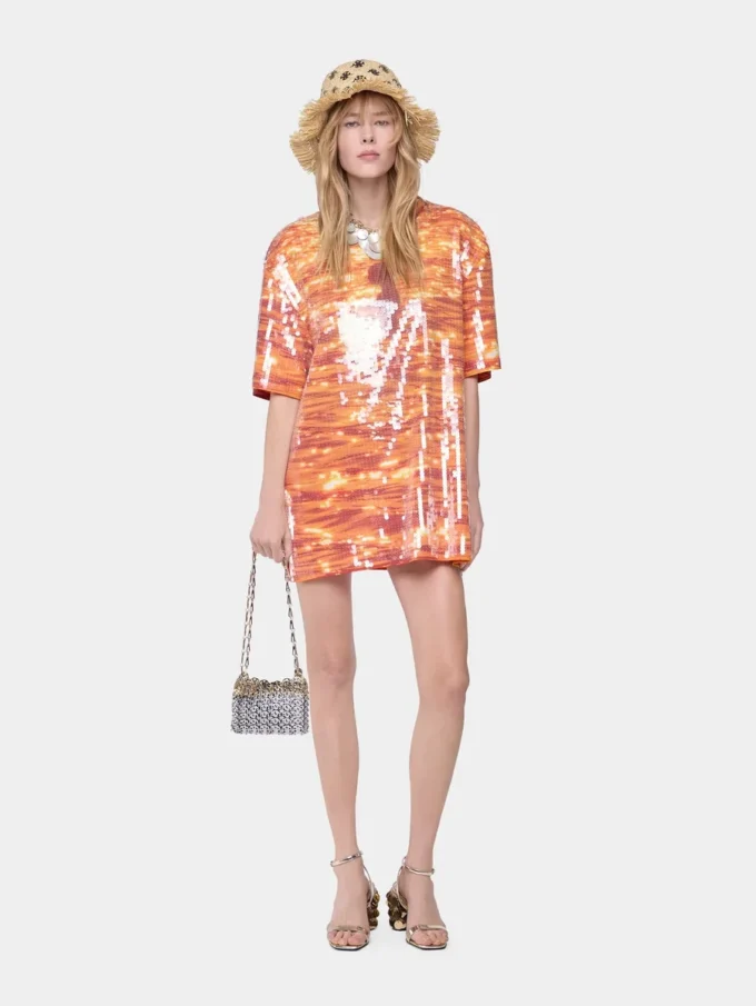 Mini-T-Shirt-Kleid aus Baumwolle und Pailletten