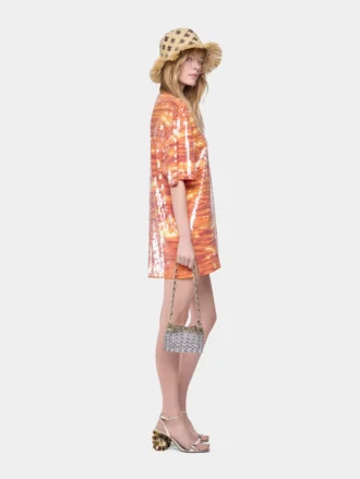 Mini-T-Shirt-Kleid aus Baumwolle und Pailletten