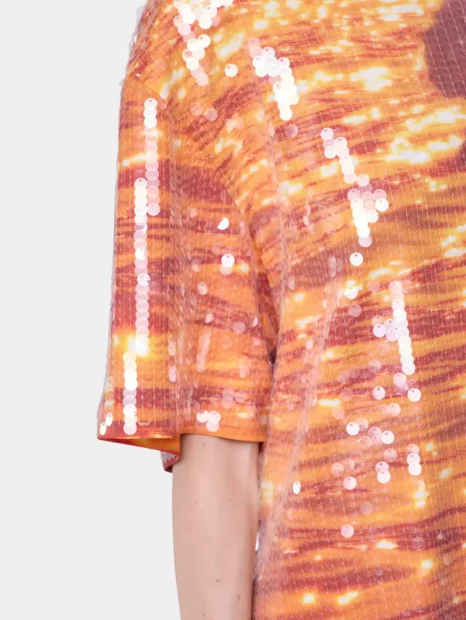 Mini-T-Shirt-Kleid aus Baumwolle und Pailletten