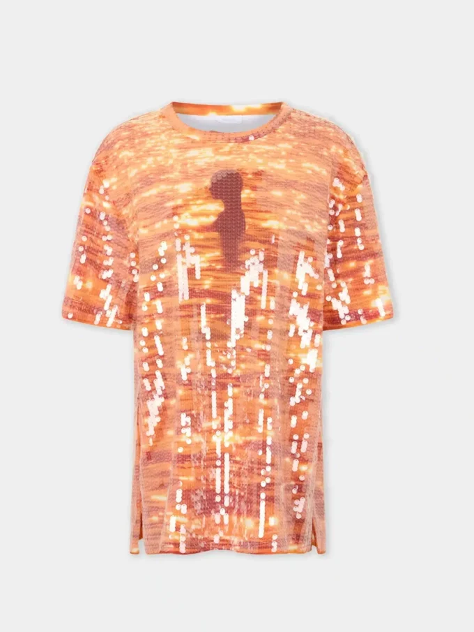 Mini-T-Shirt-Kleid aus Baumwolle und Pailletten