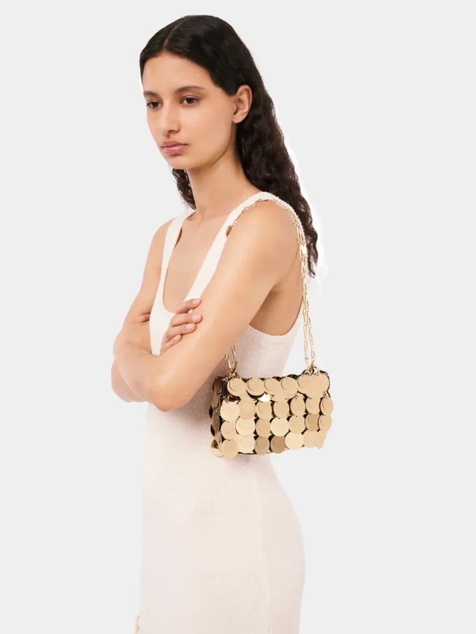 Nano-Tasche mit goldenen Glitzerscheiben