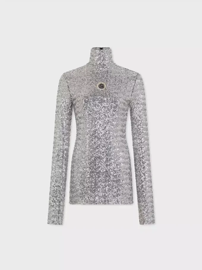 Pailletten-Rollkragenpullover