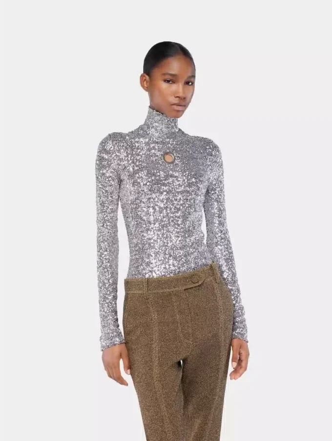 Pailletten-Rollkragenpullover