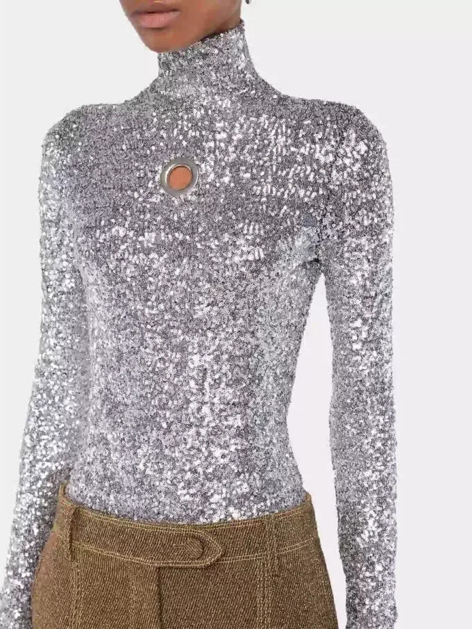 Pailletten-Rollkragenpullover