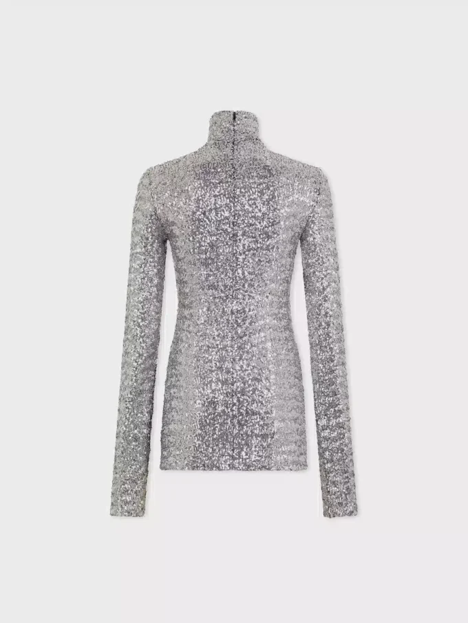 Pailletten-Rollkragenpullover