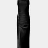 Ärmelloses schwarzes Kleid mit Drapierung und Druckknöpfen