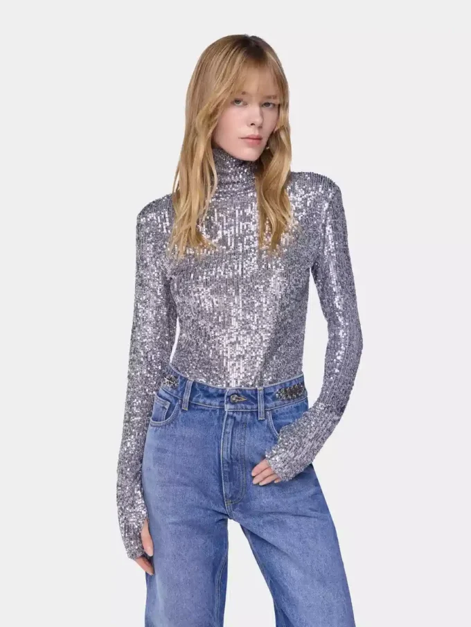 Rollkragenpullover mit Pailletten