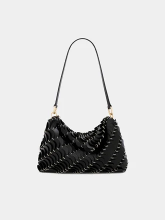 Schwarze Paco-Schultertasche aus Kalbsleder