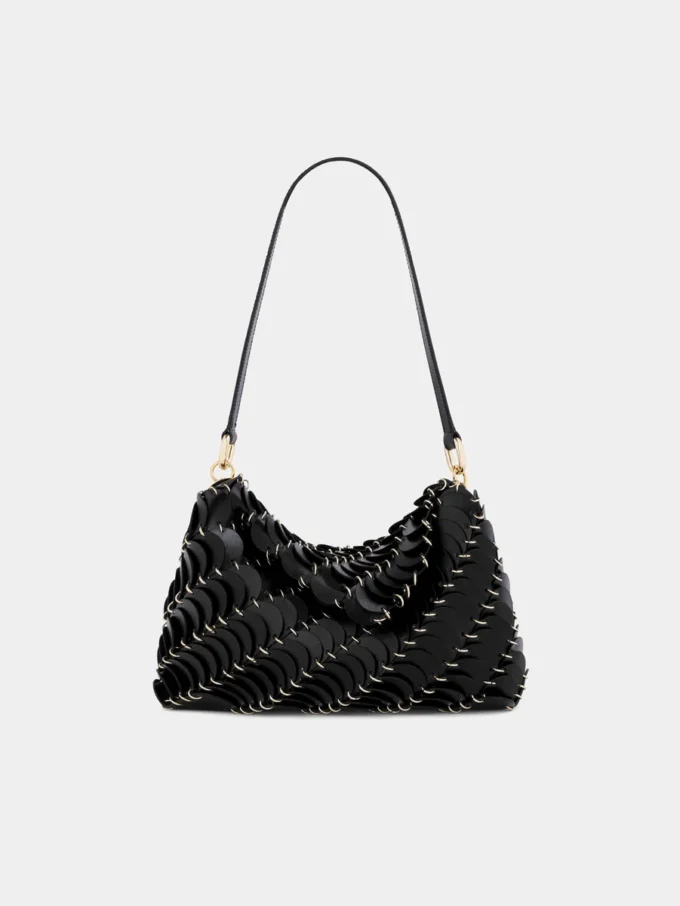 Schwarze Paco-Schultertasche aus Kalbsleder