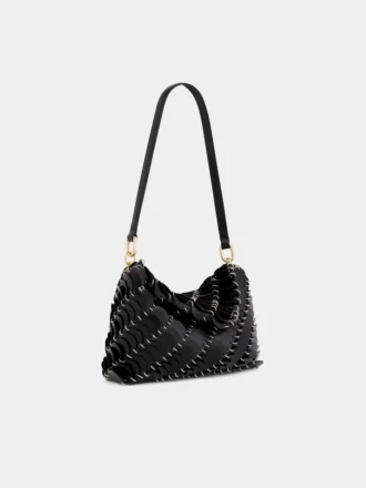 Schwarze Paco-Schultertasche aus Kalbsleder