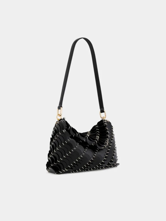 Schwarze Paco-Schultertasche aus Kalbsleder